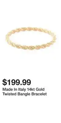 TJ Maxx Made In Italy 14kt Gold Twisted Bangle Bracelet offer