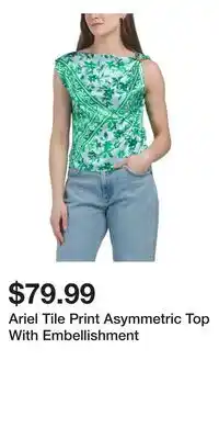 TJ Maxx Ariel Tile Print Asymmetric Top With Embellishment offer