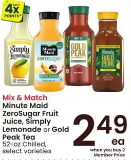 Albertsons Minute Maid ZeroSugar Fruit Juice, Simply Lemonade or Gold Peak Tea offer