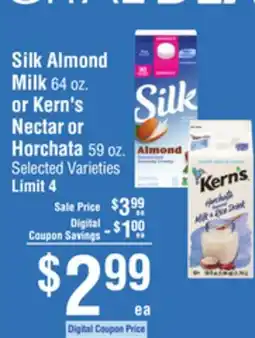 Smart & Final Silk Almond Milk 64 oz. or Kern's Nectar or Horchata 59 oz offer