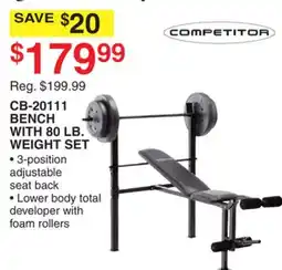 Dunham's Sports COMPETITOR CB-20111 BENCH WITH 80 LB. WEIGHT SET offer