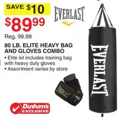 Dunham's Sports EVERLAST 80 LB. ELITE HEAVY BAG AND GLOVES offer