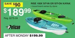 Dunham's Sports PELICAN RISE 100X SIT-IN OR SIT-ON KAYAK offer