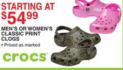 Dunham's Sports CROCS MEN'S OR WOMEN'S CLASSIC PRINT CLOGS offer