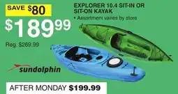 Dunham's Sports SUNDOLPHIN EXPLORER 10.4 SIT-IN OR SIT-ON KAYAK offer