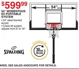 Dunham's Sports SPALDING 54 MOMENTOUS EZ PORTABLE SYSTEM offer