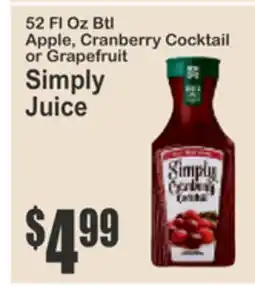 Food Universe 52 Fl Oz Btl Apple, Cranberry Cocktail or Grapefruit Simply Juice offer