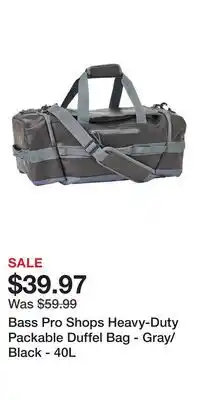 Cabela's Bass Pro Shops Heavy-Duty Packable Duffel Bag - Gray/Black offer