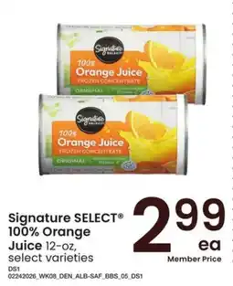 Albertsons Signature select 100% orange juice offer
