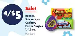 Family Dollar Reese's, Snickers, or Cadbury Easter Singles offer