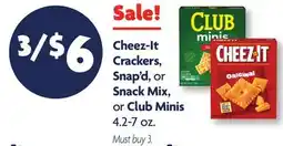 Family Dollar Cheez-It Crackers, Snap'd, or Snack Mix, or Club Minis offer