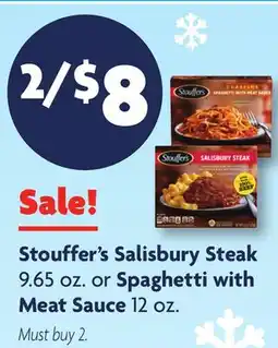 Family Dollar Stouffer's Salisbury Steak 9.65 oz. or Spaghetti with Meat Sauce 12 oz offer