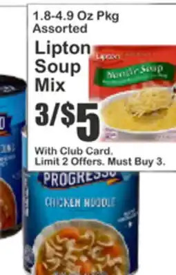 Key Food 1.8-4.9 Oz Pkg Assorted Lipton Soup Mix offer