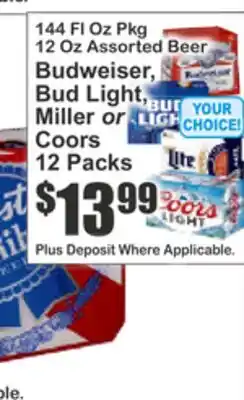 Key Food 144 Fl Oz Pkg 12 Oz Assorted Beer offer