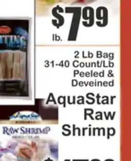 Key Food 2 Lb Bag 31-40 Count/Lb Peeled & Deveined AquaStar Raw Shrimp offer