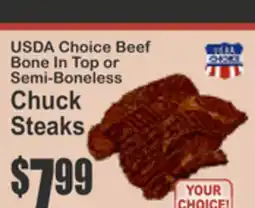 Key Food USDA Choice Beef Bone In Top or Semi-Boneless Chuck Steaks offer