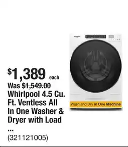The Home Depot Whirlpool 4.5 Cu. Ft. Ventless All In One Washer & Dryer with Load & Go XL Dispenser offer