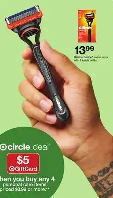 Target Gillete Fusion5 man's razor with 2 blade refills offer