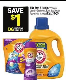 Dollar General ANY Arm & Hammer Liquid Laundry Detergent, Scent Boosters or Power Paks offer