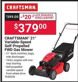 Ace Hardware CRAFTSMAN 21 Variable-Speed Self-Propelled FWD Gas Mower offer