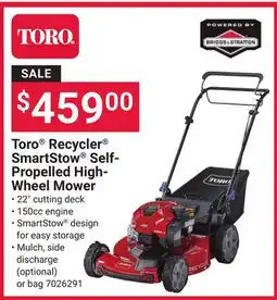 Ace Hardware Toro Recycler SmartStow Self-Propelled High-Wheel Mower offer