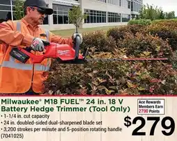 Ace Hardware Milwaukee M18 FUEL 24 in. 18 V Battery Hedge Trimmer (Tool Only) offer