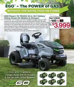 Ace Hardware EGO Power+ T6 TR4204 42 in. 56 V Battery Riding Mower Kit (Battery & Charger) offer