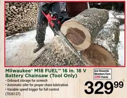 Ace Hardware Milwaukee M18 FUEL 16 in. 18 V Battery Chainsaw (Tool Only) offer