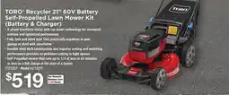 Ace Hardware TORO Recycler 21 60V Battery Self-Propelled Lawn Mower Kit (Battery & Charger) offer