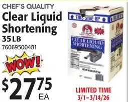 Restaurant Depot CHEF'S QUALITY Clear Liquid Shortening offer