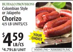Restaurant Depot BUFFALO PROVISIONS Colombian Style or Jalapeño Chorizo offer