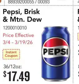 Restaurant Depot Pepsi, Brisk & Mtn. Dew offer