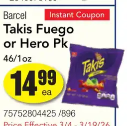 Restaurant Depot Barcel Takis Fuego or Hero Pk offer