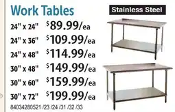 Restaurant Depot Work Tables offer