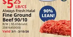 Restaurant Depot Always Fresh Halal Fine Ground Beef 90/10 offer