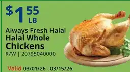 Restaurant Depot Always Fresh Halal Whole Chickens offer