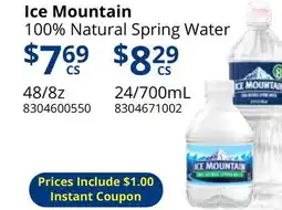 Restaurant Depot Ice Mountain 100% Natural Spring Water offer