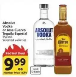Albertsons Absolut Vodka or Jose Cuervo Tequila Especial offer