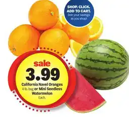 Meijer California Navel Oranges 4 lb. bag or Mini Seedless Watermelon Each offer