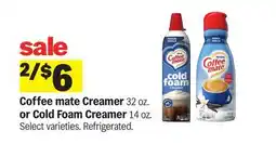 Meijer Coffee mate Creamer 32 oz. or Cold Foam Creamer 14 oz offer