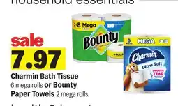 Meijer Charmin Bath Tissue 6 mega rolls or Bounty Paper Towels 2 mega rolls offer
