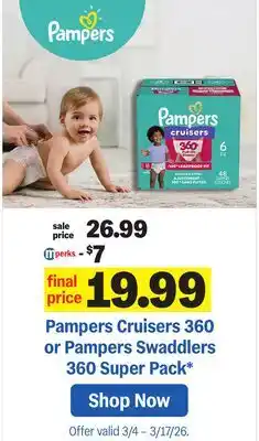 Meijer Pampers Cruisers 360 or Pampers Swaddlers 360 Super Pack offer