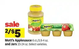 Meijer Mott's Applesauce 6 ct./3.9-4 oz. and Jars 23-24 oz offer