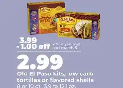 Hy-Vee Old El Paso kits, low carb tortillas or flavored shells offer