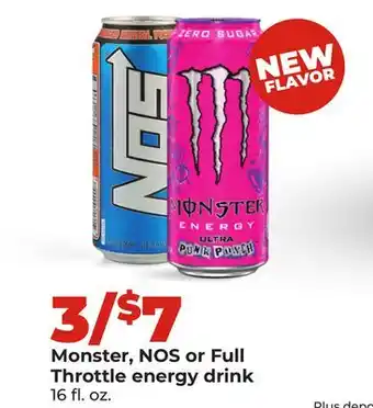 Hy-Vee Monster, NOS or Full Throttle energy drink offer