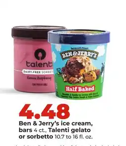 Hy-Vee Ben & Jerry's ice cream, bars 4 ct., Talenti gelato or sorbetto offer