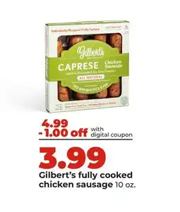 Hy-Vee Gilbert's fully cooked chicken sausage offer