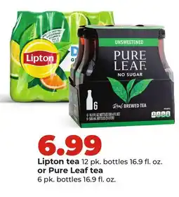 Hy-Vee Lipton tea 12 pk. bottles 16.9 fl. oz. or Pure Leaf tea 6 pk. bottles 16.9 fl. oz offer