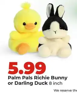 Hy-Vee Palm Pals Richie Bunny or Darling Duck offer