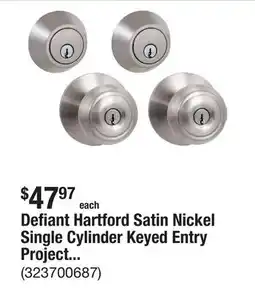 The Home Depot Defiant Hartford Satin Nickel Single Cylinder Keyed Entry Project Pack offer